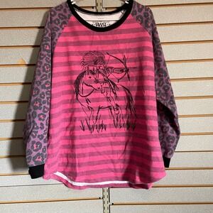Crazy Train Womens XXXL Pink Striped Leopard Raglan Indian Western Sweatshirt